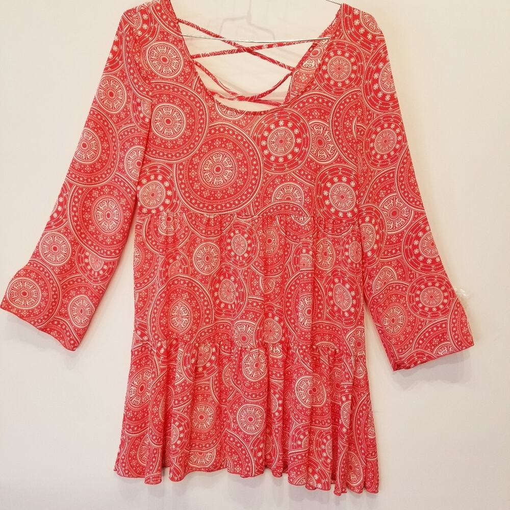 Derek Red White Oversized Summer Casual Dress Lightweight Women's Size L Juniors